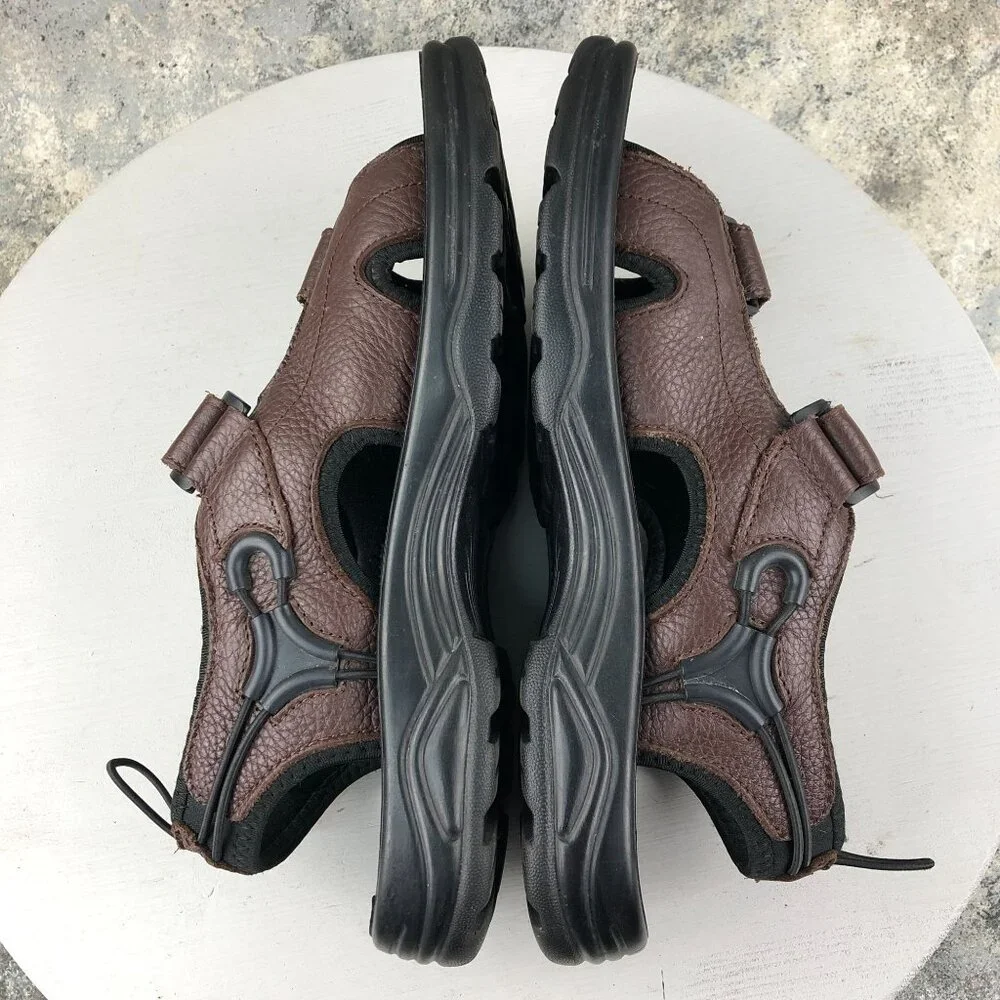 Propet Men's Size 10X (3E) Surfwalker Brown Leather Open Toe Hook & Loop Sandals